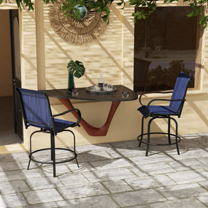 Outdoor Bar Stools Set of 2 with Armrests, 360° Swivel Bar Height Patio Chairs with Mesh Fabric, Steel Frame Dining Chairs, for Balcony, Poolside, Backyard, Navy Blue