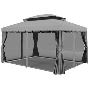 3 x 4m Aluminium Garden Gazebo, Marquee Canopy Shelter Pavilion Party Tent with Nets and Curtains for Garden and Deck, Light Grey