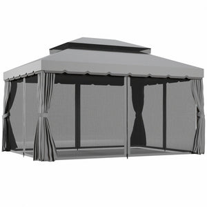 3 x 4m Aluminium Garden Gazebo, Marquee Canopy Shelter Pavilion Party Tent with Nets and Curtains for Garden and Deck, Light Grey