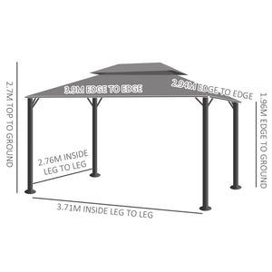 3 x 4m Aluminium Garden Gazebo, Marquee Canopy Shelter Pavilion Party Tent with Nets and Curtains for Garden and Deck, Light Grey