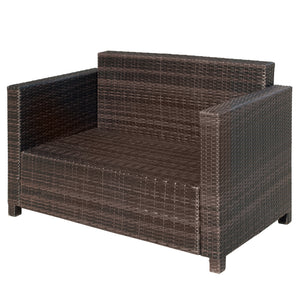 Rattan Sofa, 2 Seater Garden Furniture with Soft Padded Cushion and Armrests, Wicker Garden Loveseat for Patio, Mixed Brown