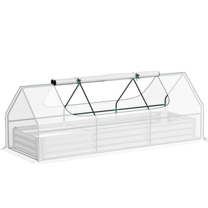 Outsunny 8.6 x 3 x 1ft Raised Garden Bed with Mini Greenhouse, Galvanized Raised Garden Bed with Cover for Herbs and Vegetables, Small Greenhouse for Patio Garden Balcony, White and Silver