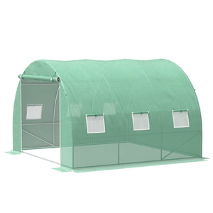 10' x 10' x 6.5' Walk-in Tunnel Hoop Greenhouse, Polyethylene PE Cover, Steel Frame, Roll-Up Zipper Door & Windows for Flowers, Vegetables, Tropical Plants, Green