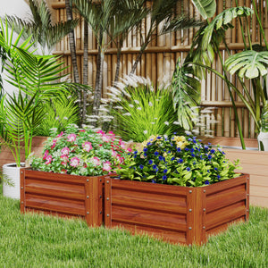 Outsunny 2 Piece Galvanized Raised Garden Bed, 2' x 2' x 1' Metal Planter Box for Growing Vegetables, Flowers, Herbs, Succulents, Brown