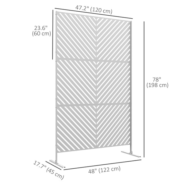 Metal Outdoor Privacy Screen, Decorative Outdoor Divider with Stand and Expansion Screws, Freestanding Privacy Panel for Garden, Backyard, Deck, Triangle Style, White