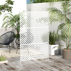 Metal Outdoor Privacy Screen, Decorative Outdoor Divider with Stand and Expansion Screws, Freestanding Privacy Panel for Garden, Backyard, Deck, Triangle Style, White