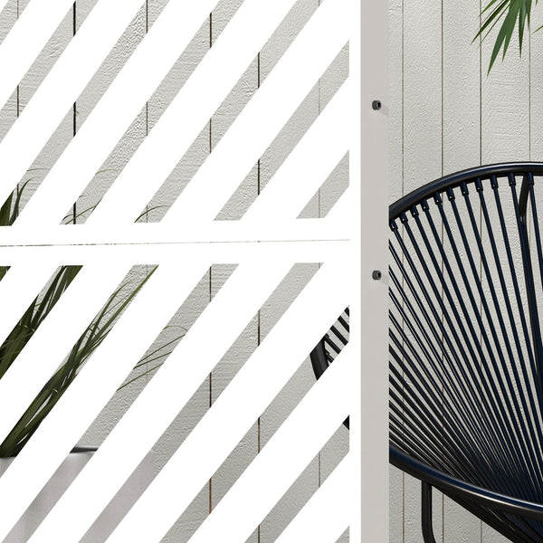 Metal Outdoor Privacy Screen, Decorative Outdoor Divider with Stand and Expansion Screws, Freestanding Privacy Panel for Garden, Backyard, Deck, Triangle Style, White