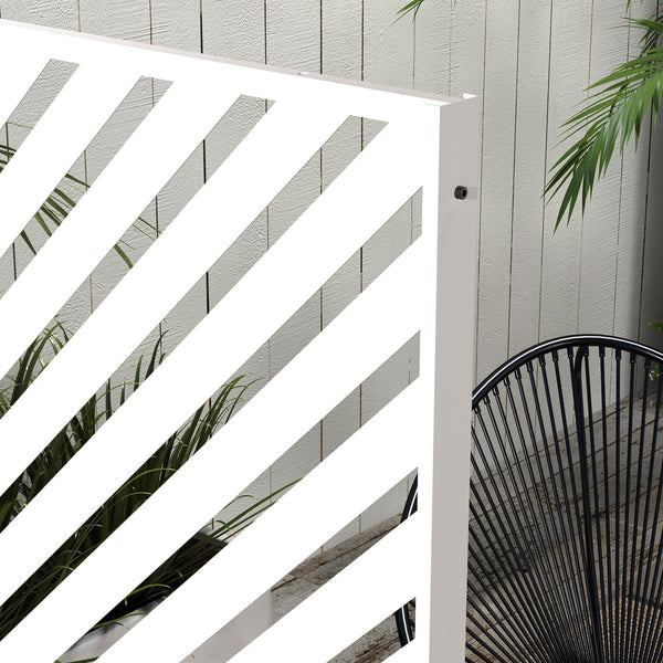 Metal Outdoor Privacy Screen, Decorative Outdoor Divider with Stand and Expansion Screws, Freestanding Privacy Panel for Garden, Backyard, Deck, Triangle Style, White