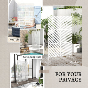 Metal Outdoor Privacy Screen, Decorative Outdoor Divider with Stand and Expansion Screws, Freestanding Privacy Panel for Garden, Backyard, Deck, Triangle Style, White