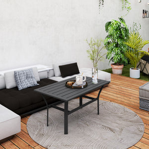 Outdoor Coffee Table, All-Weather Rectangle Metal Patio Coffee Table with Slatted Tabletop for Outside, Patio, Garden, Balcony, Backyard, Black