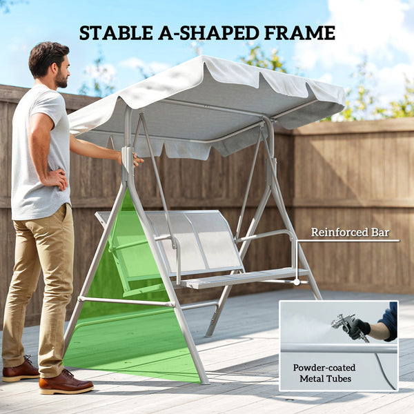 3 Seater Swing Chair, Garden Swing Bench with Adjustable Tilting Canopy, Breathable Mesh Seat and Heavy Duty Metal Frame for Patio, Yard, Light Grey