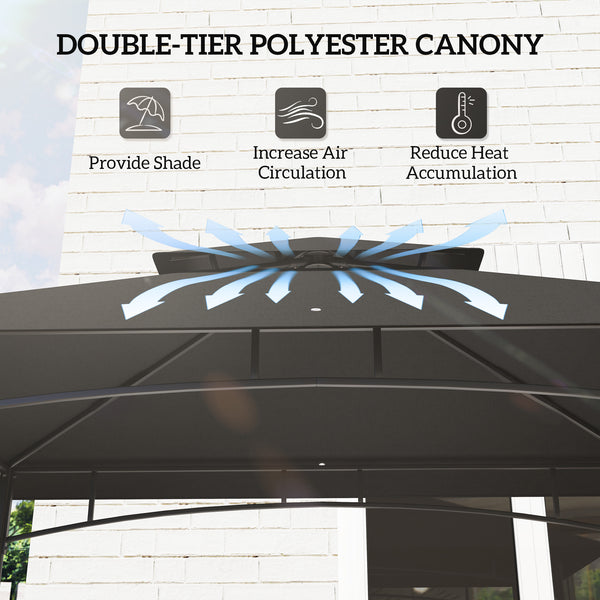 8' x 5' Grill Gazebo, 2-Tier Outdoor BBQ Gazebo with 2 Side Shelves, Storage Baskets and Ceiling Hook for Patio Deck Yard, Dark Gray