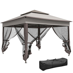 3 x 3(m) Pop Up Gazebo, Marquee Party Tent with Double Tier Roof, Netting and Carry Bag, Event Shelter for Outdoor Patio, Light Grey