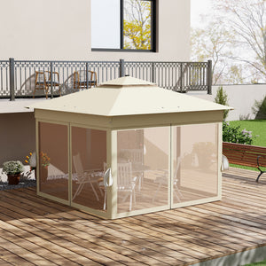 3 x 3(m) Pop Up Gazebo with Sides, 20 Solar-Powered LED Lights, Netting, Roller Bag, 4 Weight Bags, Marquee Party Tent, Height Adjustable Instant Event Shelter, Khaki