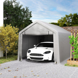 10 x 17 ft Heavy Duty Carport, Portable Garage with Roll-up Zipper Door, Steel Carport Tent Shelter UV Resistant Waterproof for Motorcycle Garden Storage, Grey