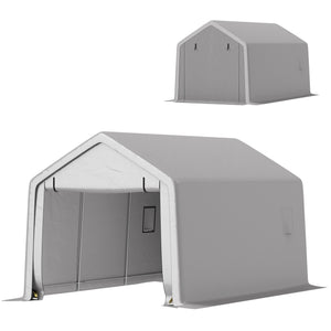 10 x 17 ft Heavy Duty Carport, Portable Garage with Roll-up Zipper Door, Steel Carport Tent Shelter UV Resistant Waterproof for Motorcycle Garden Storage, Grey