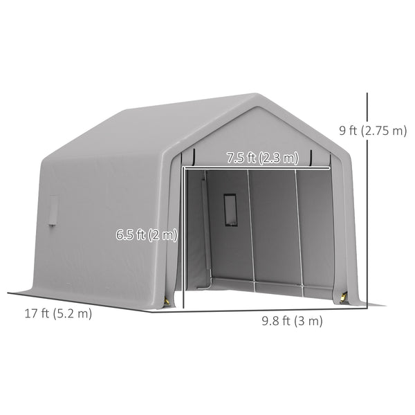 10 x 17 ft Heavy Duty Carport, Portable Garage with Roll-up Zipper Door, Steel Carport Tent Shelter UV Resistant Waterproof for Motorcycle Garden Storage, Grey