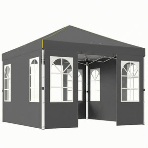 9.6 x 9.6 ft Pop Up Canopy Tent with Sidewalls, One Button Push Setup, UPF50+ Outdoor Portable Instant Canopy Shelter with Carry Bag, Sandbags, Adjustable Height for Parties Events, Dark Gray