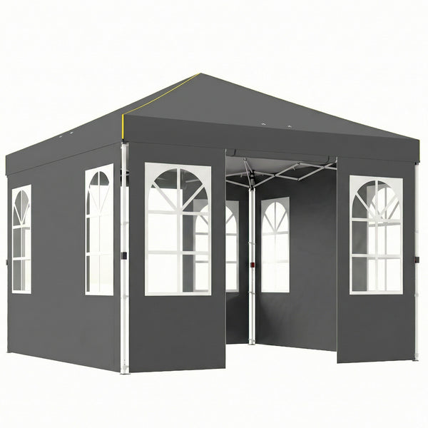 9.6 x 9.6 ft Pop Up Canopy Tent with Sidewalls, One Button Push Setup, UPF50+ Outdoor Portable Instant Canopy Shelter with Carry Bag, Sandbags, Adjustable Height for Parties Events, Dark Gray
