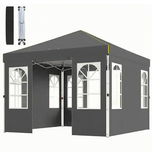 9.6 x 9.6 ft Pop Up Canopy Tent with Sidewalls, One Button Push Setup, UPF50+ Outdoor Portable Instant Canopy Shelter with Carry Bag, Sandbags, Adjustable Height for Parties Events, Dark Gray