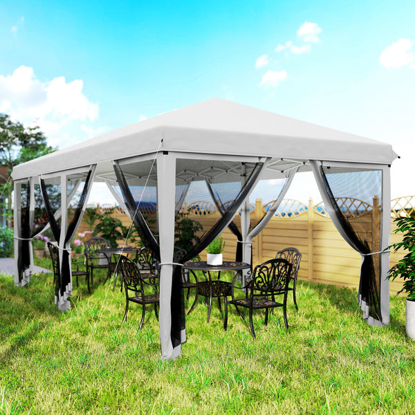 10' x 20' Pop Up Canopy Tent Gazebo with Removable Mesh Sidewall Netting, Carry Bag for Backyard Patio Outdoor, White