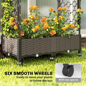 Raised Garden Bed with Arch Trellis, Raised Bed for Garden on Wheels with Side Trellis, Self Watering Outdoor Planter Box with Drainage Holes, Drain Plugs for Climbing Plants, Flowers, Herbs