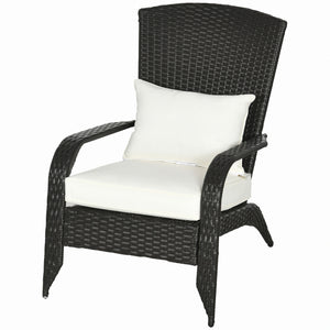 Patio Wicker Adirondack Chair, PE Rattan Outdoor Muskoka Chair, Fire Pit Chair with Cushions for Patio, Garden, Backyard, Poolside, Balcony, Deck, Cream White