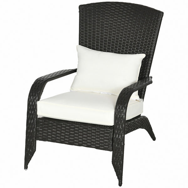 Patio Wicker Adirondack Chair, PE Rattan Outdoor Muskoka Chair, Fire Pit Chair with Cushions for Patio, Garden, Backyard, Poolside, Balcony, Deck, Cream White