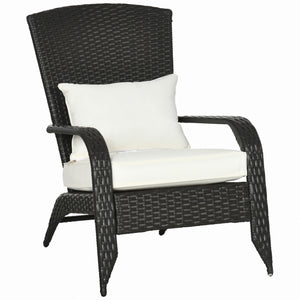 Patio Wicker Adirondack Chair, PE Rattan Outdoor Muskoka Chair, Fire Pit Chair with Cushions for Patio, Garden, Backyard, Poolside, Balcony, Deck, Cream White