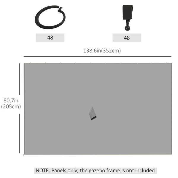 Replacement Gazebo Curtains with Zipper, 4-Panel Universal Gazebo Privacy Sidewall for Most 10' x 13' Gazebo Canopy Pavillion, Hooks/C-Rings Included, Grey
