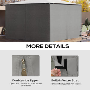 Replacement Gazebo Curtains with Zipper, 4-Panel Universal Gazebo Privacy Sidewall for Most 10' x 13' Gazebo Canopy Pavillion, Hooks/C-Rings Included, Grey