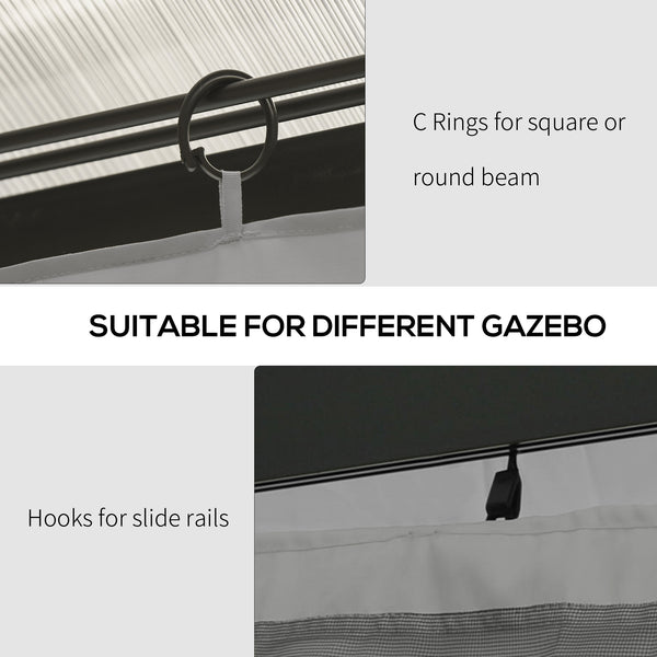 Replacement Gazebo Curtains with Zipper, 4-Panel Universal Gazebo Privacy Sidewall for Most 10' x 13' Gazebo Canopy Pavillion, Hooks/C-Rings Included, Grey