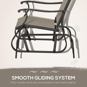 3PCs Glider Rocking Chairs with Table, Outdoor Gliders with Steel Frame, Mesh Seat, Tempered Glass Table Top for Patio, Garden, Backyard, Deck, Porch, Dark Grey