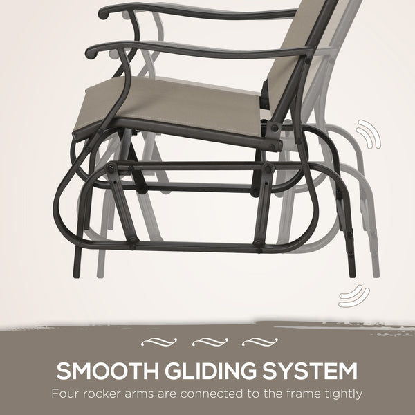 3PCs Glider Rocking Chairs with Table, Outdoor Gliders with Steel Frame, Mesh Seat, Tempered Glass Table Top for Patio, Garden, Backyard, Deck, Porch, Dark Grey