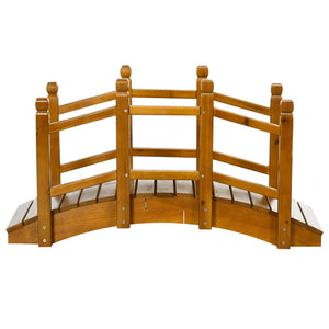 Wooden Garden Bridge with Safety Railings, Arc Footbridge for Pond Backyard Stream, Brown