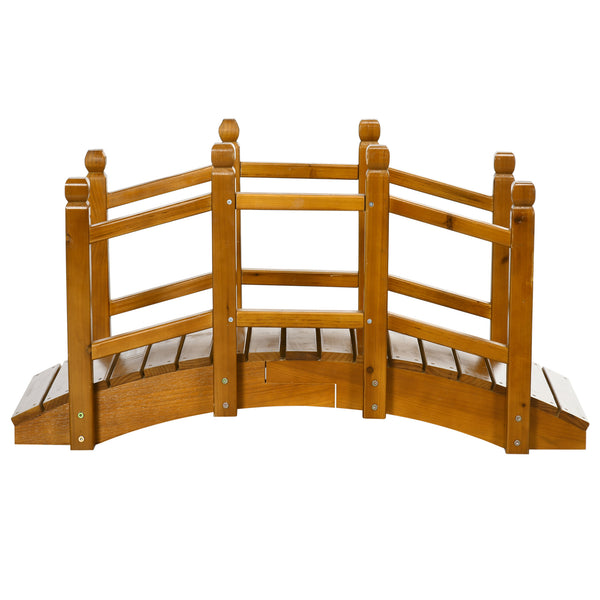 Wooden Garden Bridge with Safety Railings, Arc Footbridge for Pond Backyard Stream, Brown