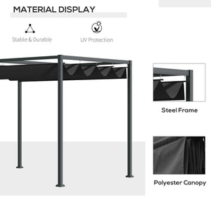 10' x7' Patio Pergola with Retractable Canopy, Outdoor Sun Shelter, Yard Shade, Black