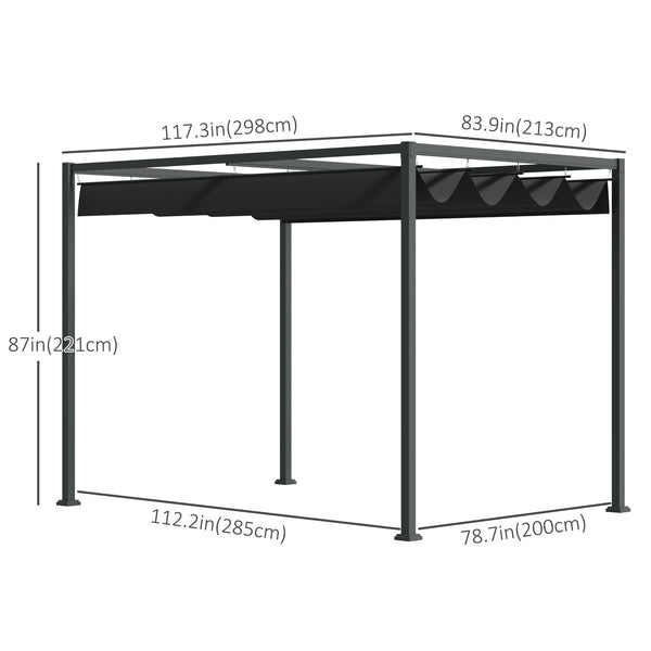 10' x7' Patio Pergola with Retractable Canopy, Outdoor Sun Shelter, Yard Shade, Black