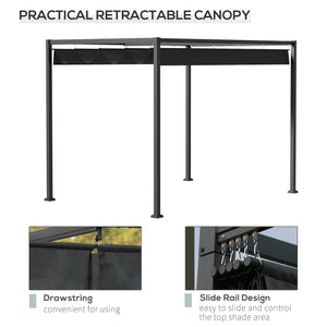 10' x7' Patio Pergola with Retractable Canopy, Outdoor Sun Shelter, Yard Shade, Black