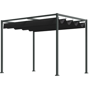 10' x7' Patio Pergola with Retractable Canopy, Outdoor Sun Shelter, Yard Shade, Black
