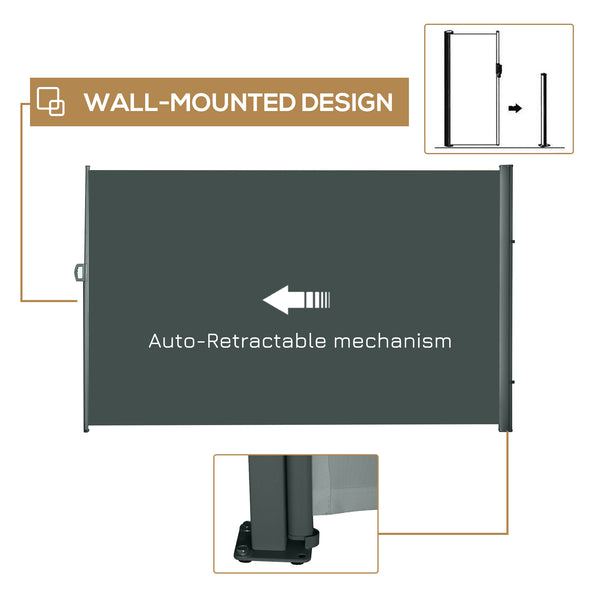 118" x 79" Retractable Side Awning Patio Outdoor Folding Privacy Screen with Resistance to UV Rays & Wind, Grey
