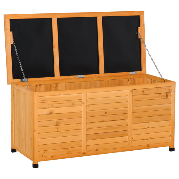 75 Gallon Wooden Storage Box patio Deck Box Bench, Garden Backyard Outdoor Storage Container with Aerating Gap & Weather-Fighting Finish, Yellow
