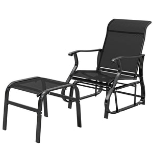 Outdoor Glider Chair with Ottoman, Patio Glider Set with 24.4" High Back, 22" Wide Seat, 2-Piece Outdoor Lounge Set with All-Weather Breathable Mesh for Porch, Garden, Backyard, Black