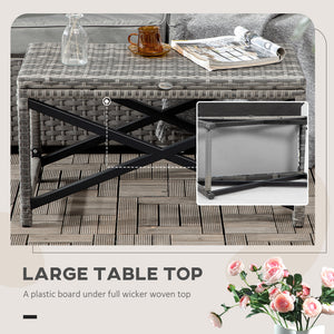 Patio Wicker End Table, Outdoor PE Rattan Side Table, with Plastic Board Under the Full Woven Table Top for Patio, Garden, Balcony, Mixed Gray