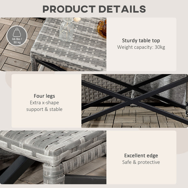Patio Wicker End Table, Outdoor PE Rattan Side Table, with Plastic Board Under the Full Woven Table Top for Patio, Garden, Balcony, Mixed Gray