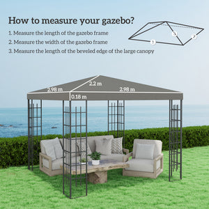 3 x 3(m) Gazebo Canopy Replacement Cover, Garden Gazebo Roof Replacement with Drain Holes, Water Resistant PVC Coating, 370g/㎡, UPF30+, TOP COVER ONLY, Grey