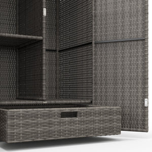 Wicker Outdoor Storage Cabinet with Shelves, 2-Door Rattan Pool Towel Storage Cabinet with Drawer & Removable Shelf, Pool Storage Organizer for Garden, Porch, Dark Grey