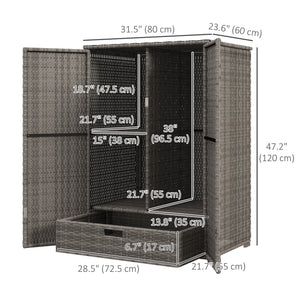 Wicker Outdoor Storage Cabinet with Shelves, 2-Door Rattan Pool Towel Storage Cabinet with Drawer & Removable Shelf, Pool Storage Organizer for Garden, Porch, Dark Grey