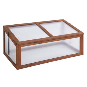 39" x 26" x 16" Wooden Cold Frame with Openable and Tilted Top Cover, Small Polycarbonate Planter Box for Flowers, Vegetables, Plants, Brown