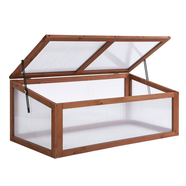 39" x 26" x 16" Wooden Cold Frame with Openable and Tilted Top Cover, Small Polycarbonate Planter Box for Flowers, Vegetables, Plants, Brown
